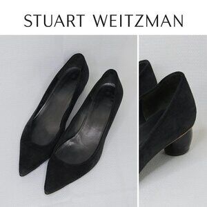 Stuart Weitzman Black Suede Pointed Toe Sculptural Heels Sz 6.5